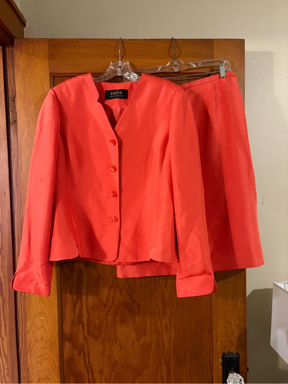 Dana Buchman Silk Coral Red Pencil Skirt and Jacket Set